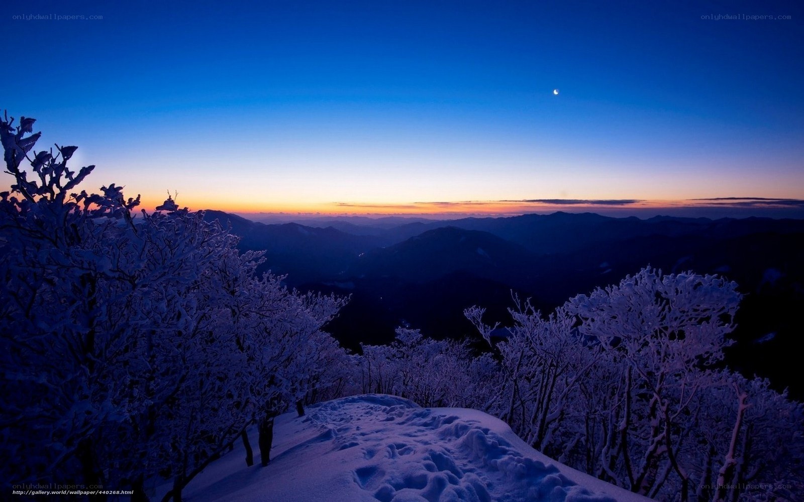 Snowy mountain at twilight