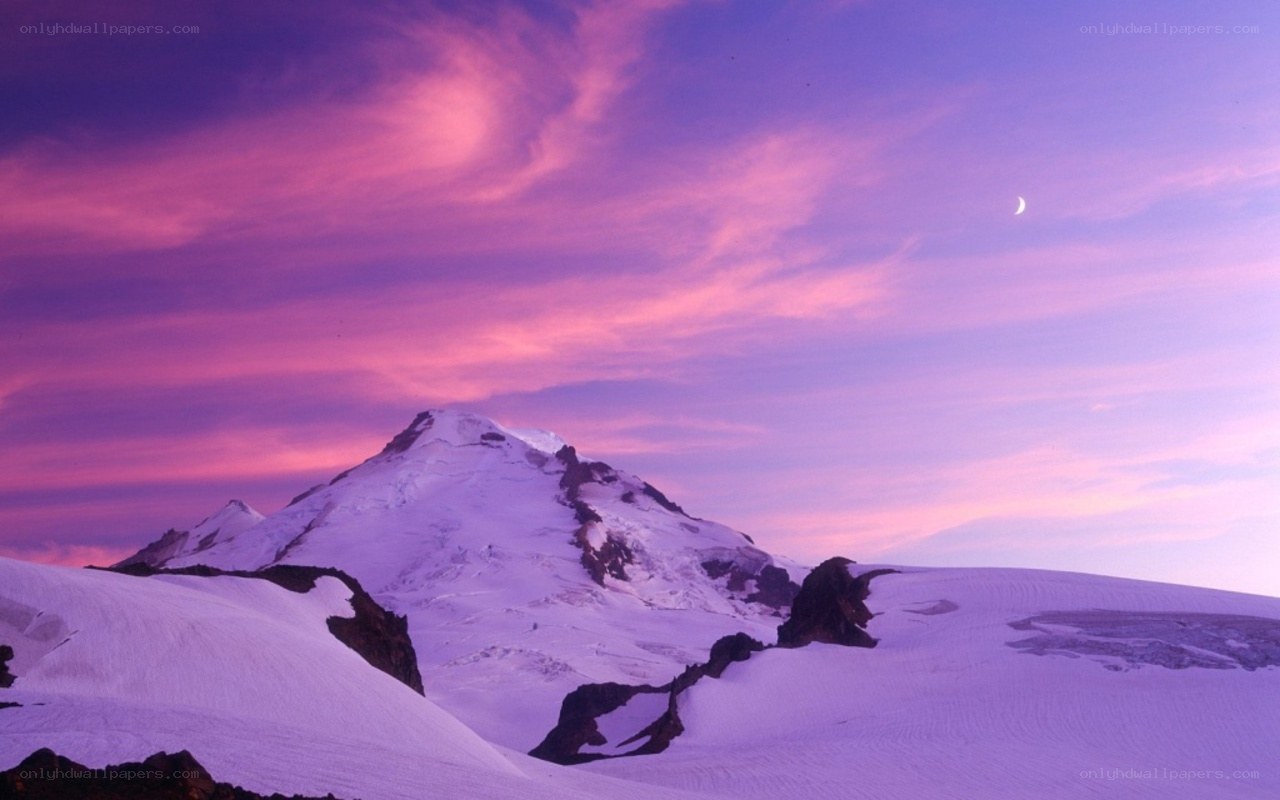 Snowy mountain at twilight