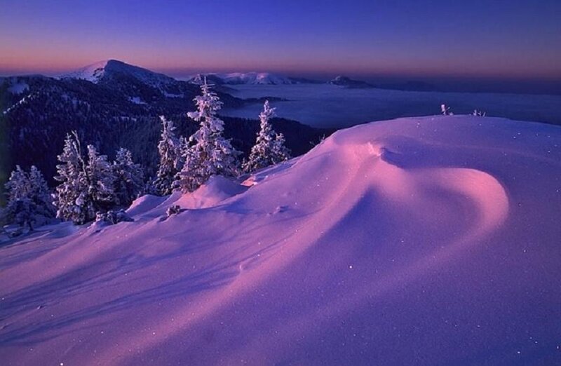 snowy mountain at twilight