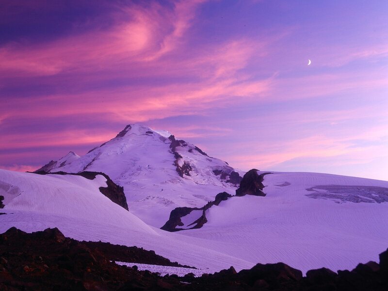 Snowy mountain at twilight