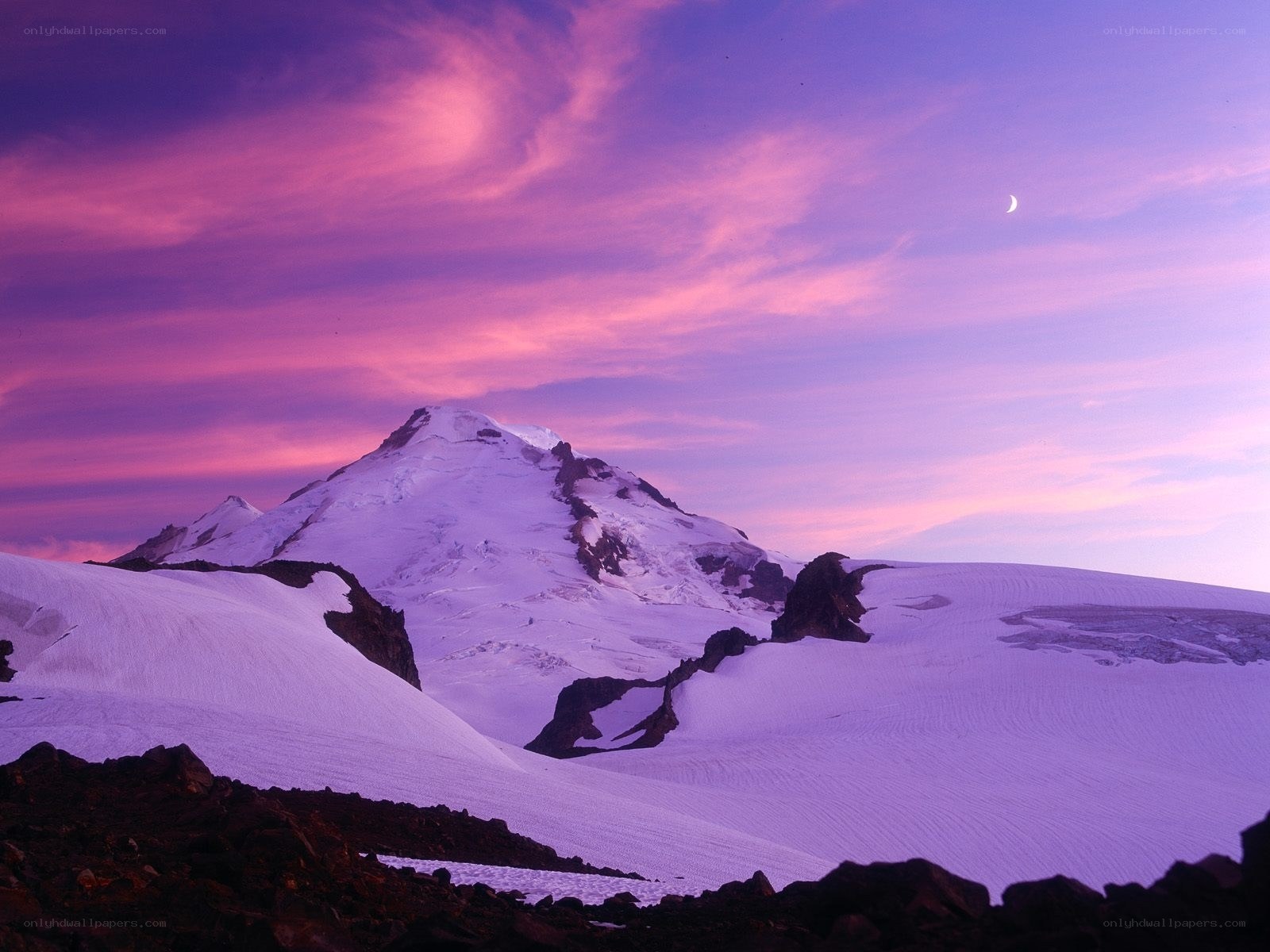 Snowy mountain at twilight