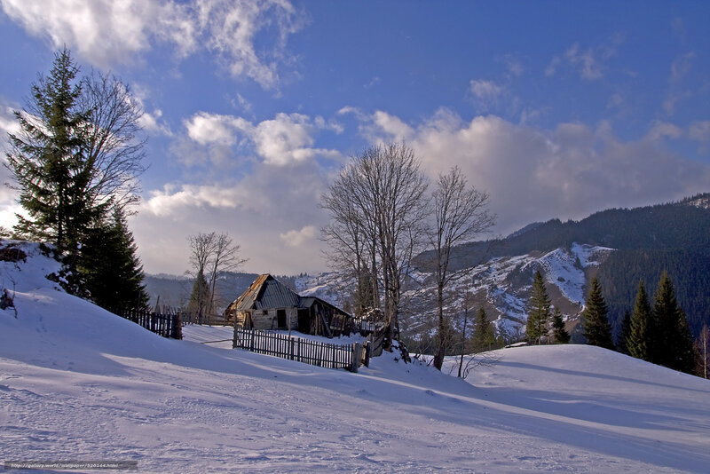 Snowy mountain cabin