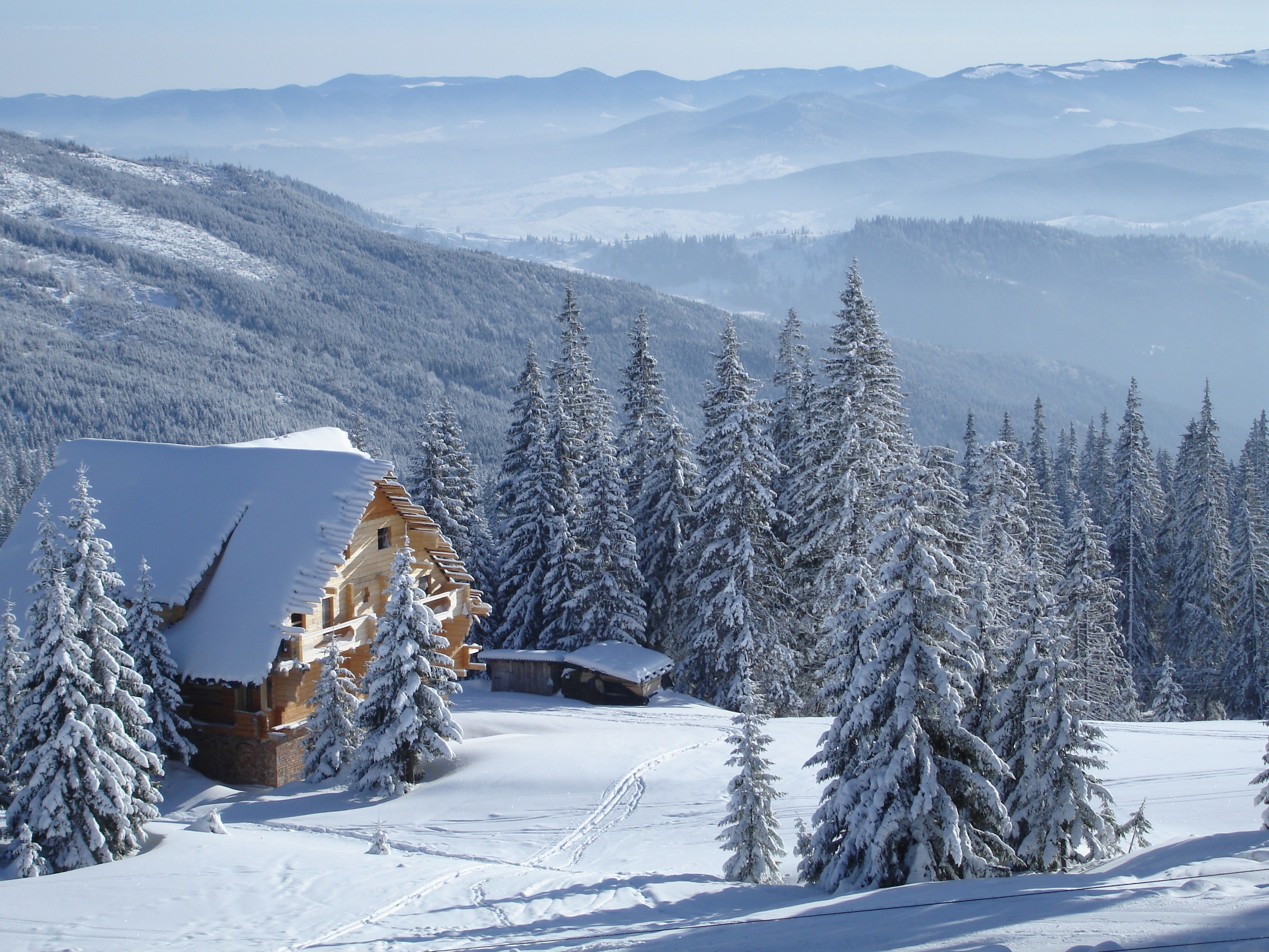 Snowy mountain cabin