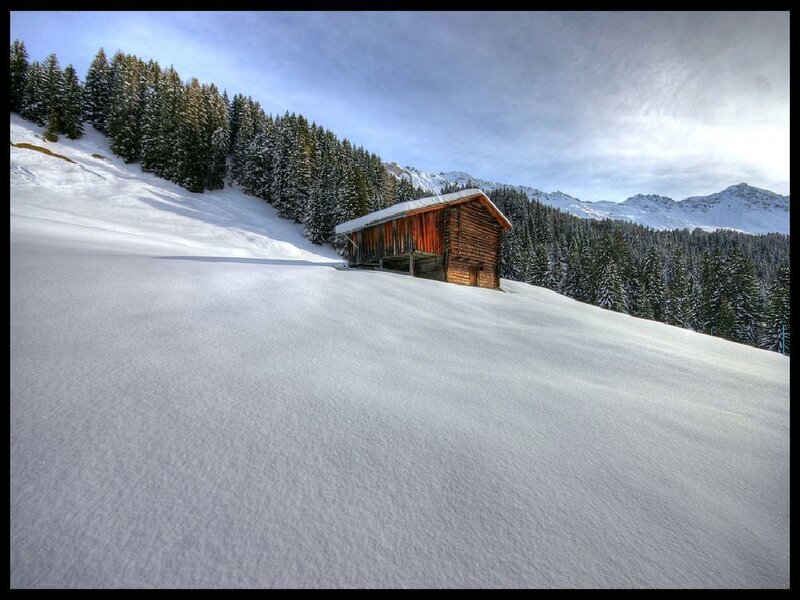 Snowy mountain cabin