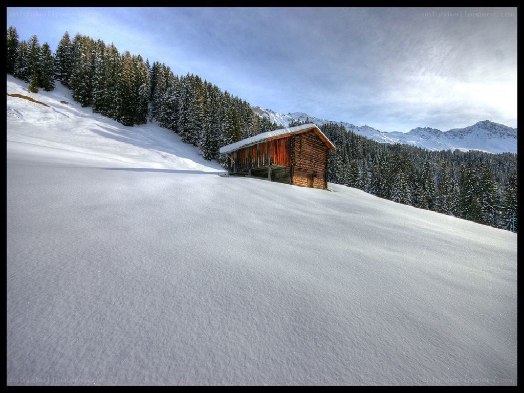 Snowy mountain cabin