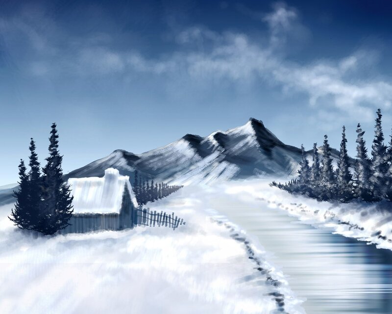 Snowy mountain cabin
