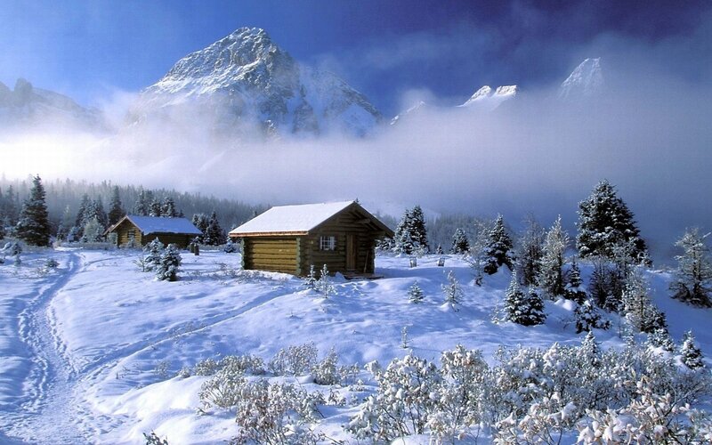 Snowy mountain cabin retreat