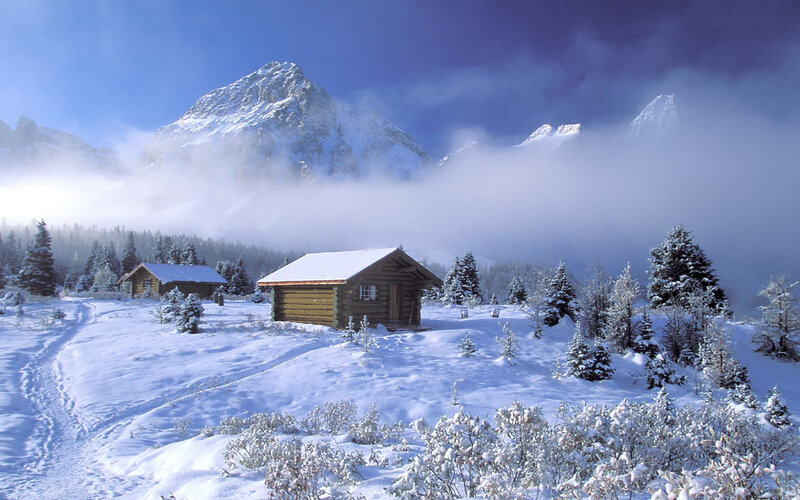 Snowy mountain cabin retreat