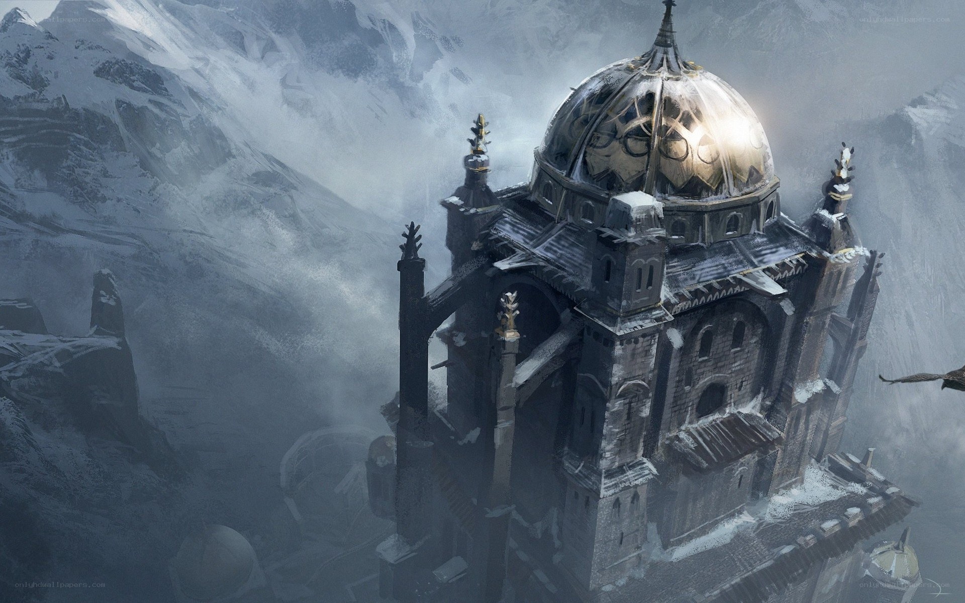 snowy mountain cathedral