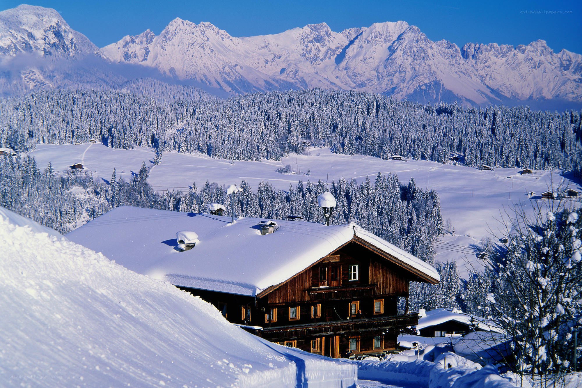 Snowy mountain chalet
