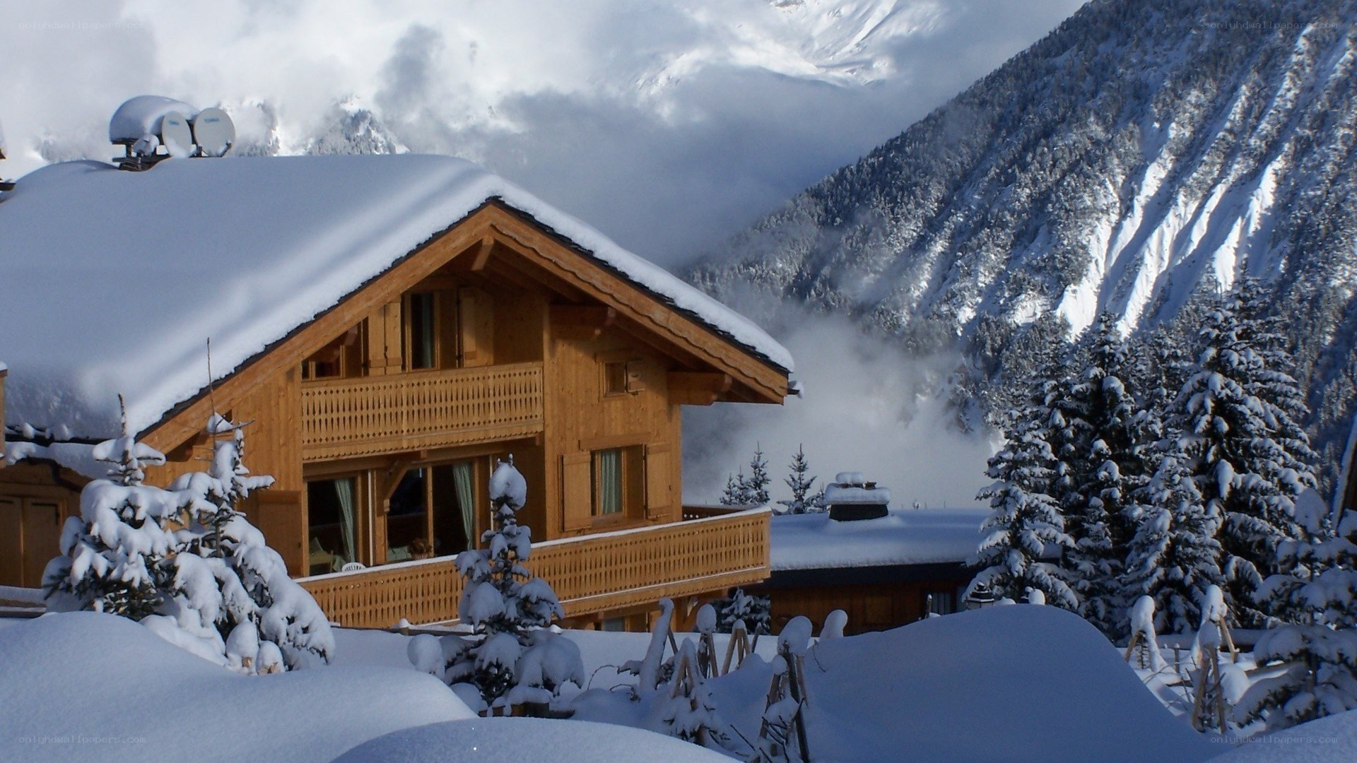 Snowy mountain chalet
