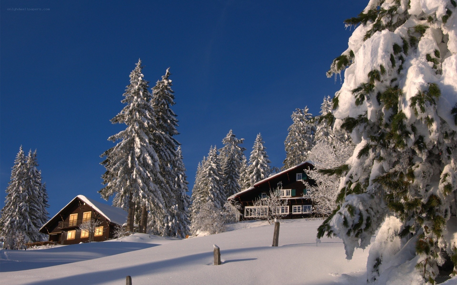 Snowy mountain chalets