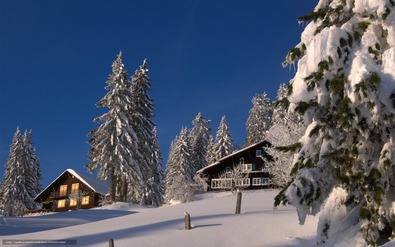 Snowy mountain chalets