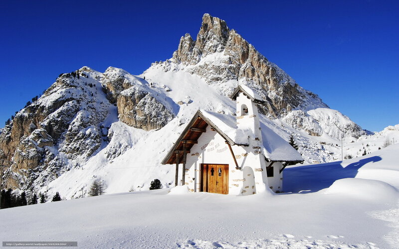 Snowy mountain chapel