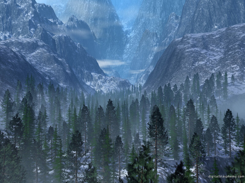 snowy mountain forest landscape