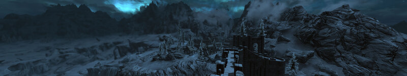 snowy mountain fortress at night