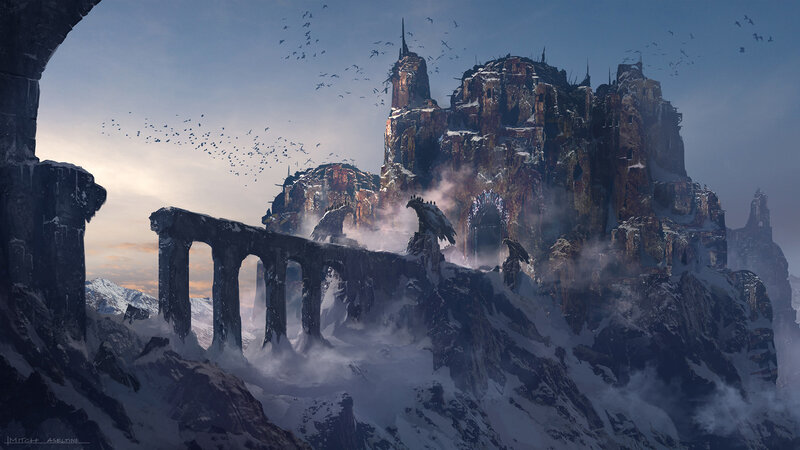 Snowy Mountain Fortress — Blue, Dramatic