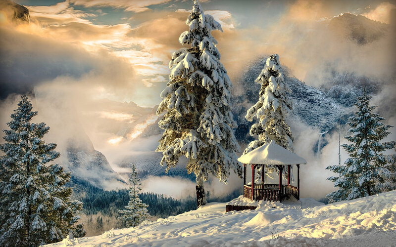 Snowy mountain gazebo