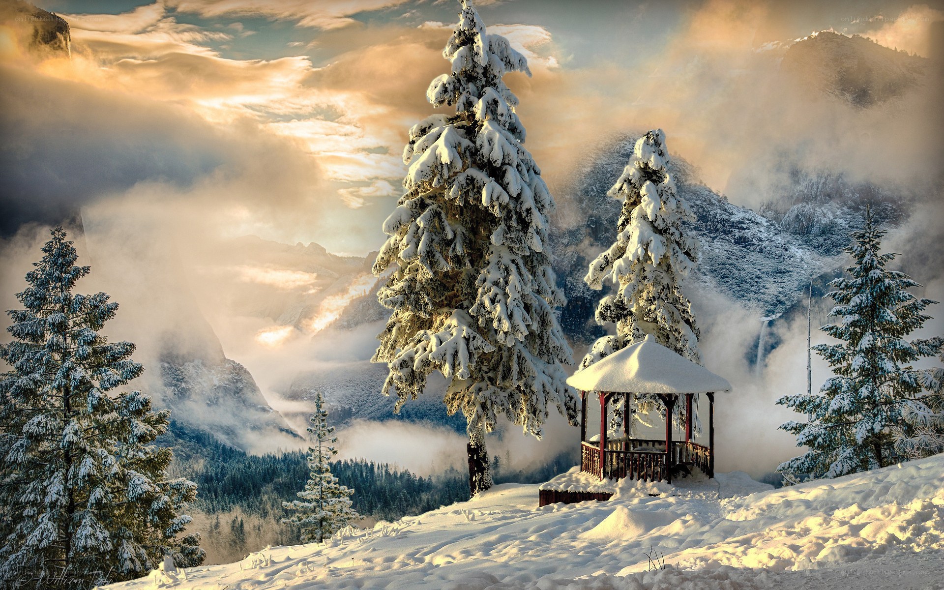 Snowy mountain gazebo