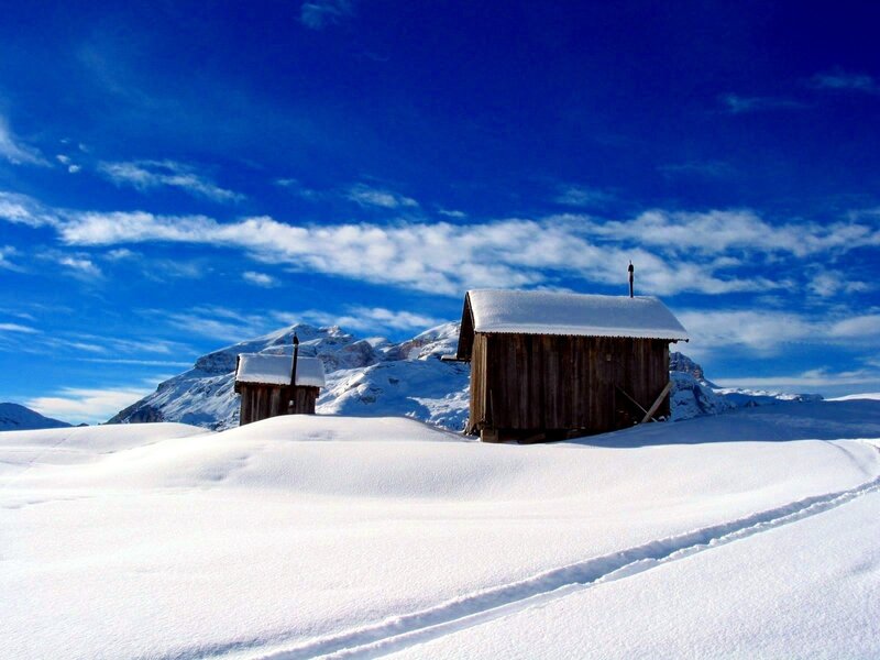 Snowy mountain huts