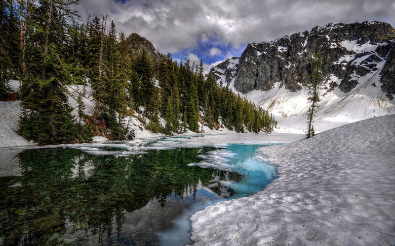 Snowy Mountain Lake — Blue, Dramatic