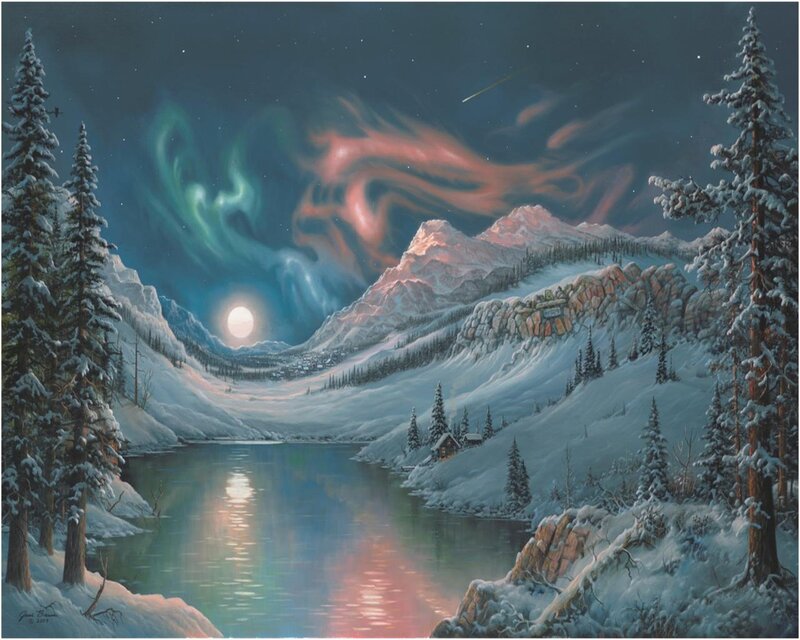 Snowy Mountain Lake — Blue, Serene, Night