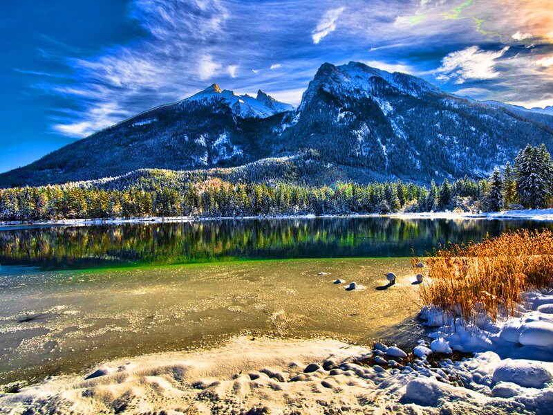Snowy Mountain Lake — Blue, Serene, Winter