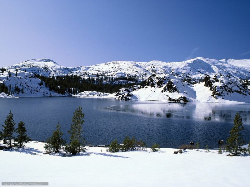 Snowy mountain lake landscape