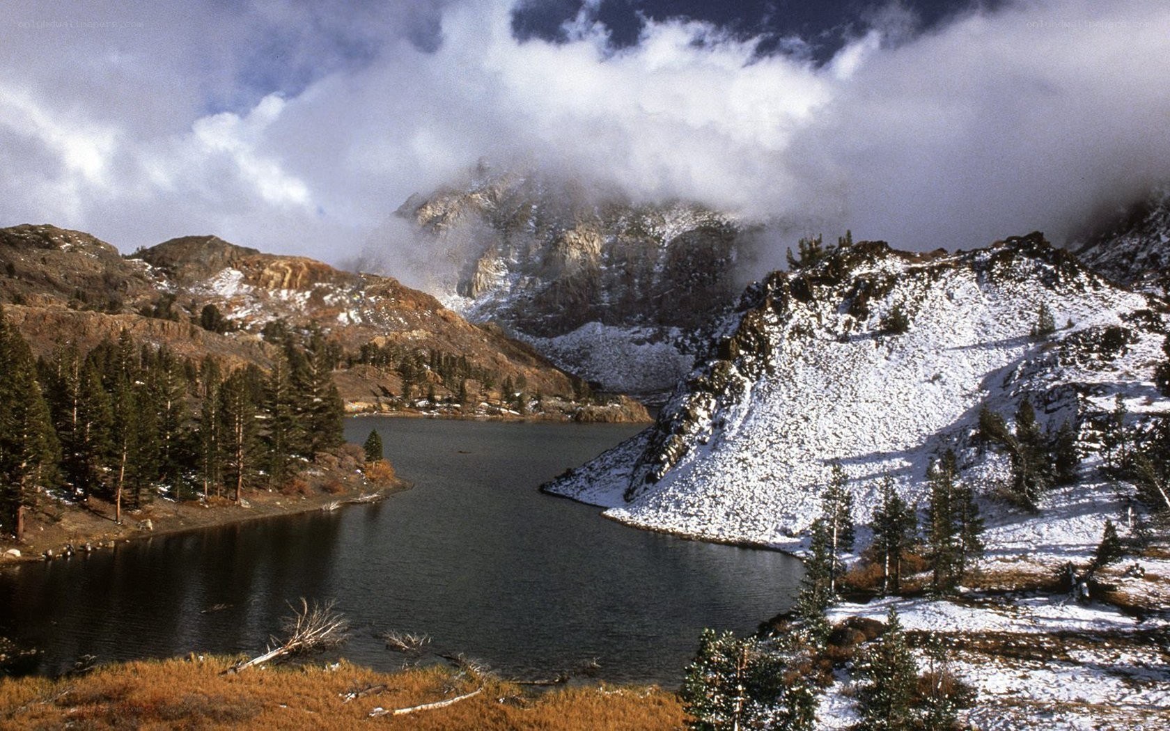 snowy mountain lake landscape