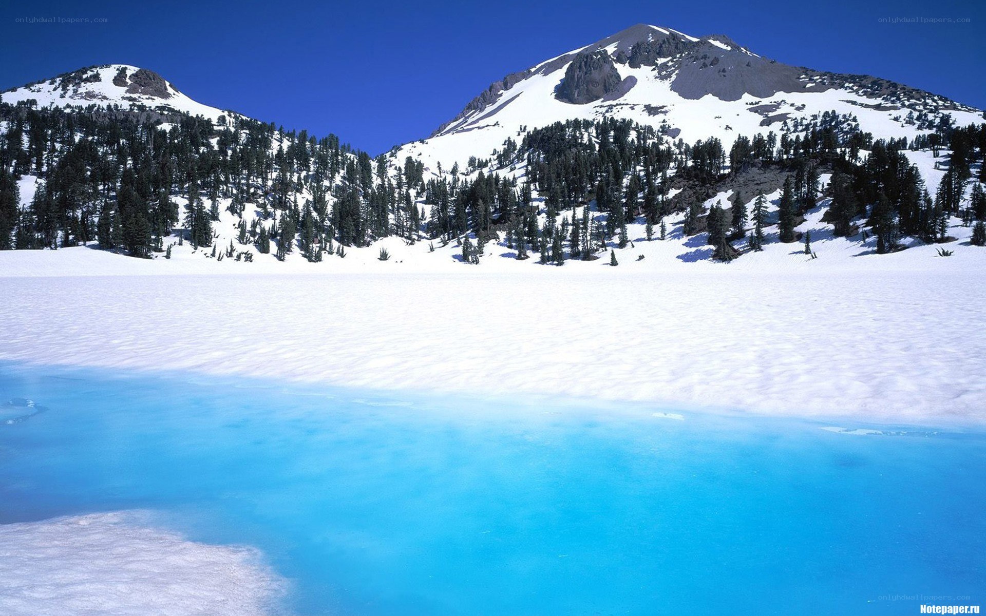 snowy mountain lake landscape