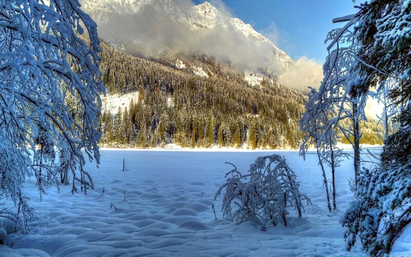snowy mountain lake landscape