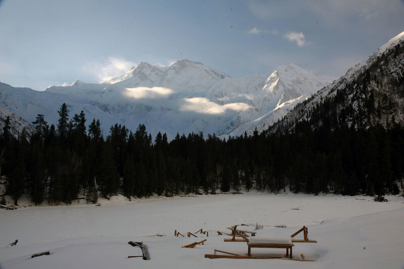 snowy mountain lake landscape