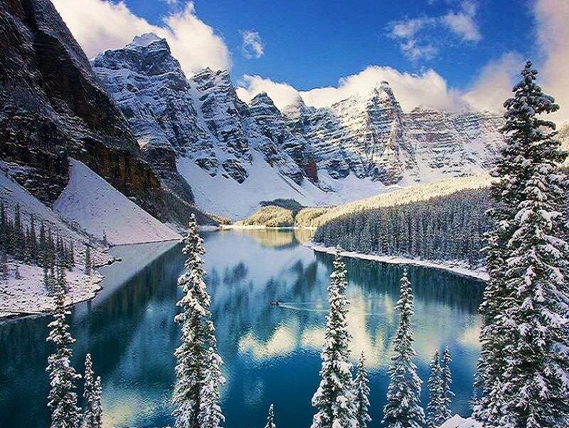 snowy mountain lake landscape