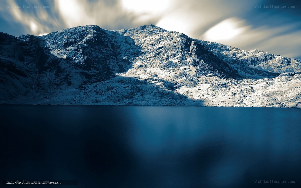 Snowy mountain lake landscape