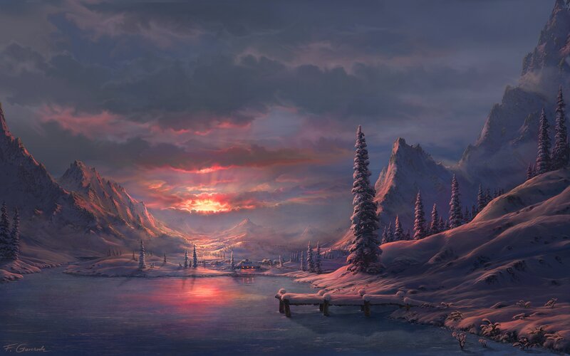Snowy Mountain Lake — Purple