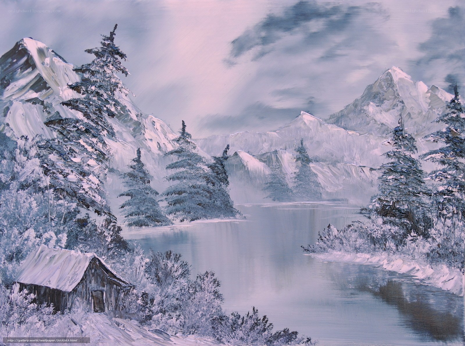 Snowy Mountain Lake Scene