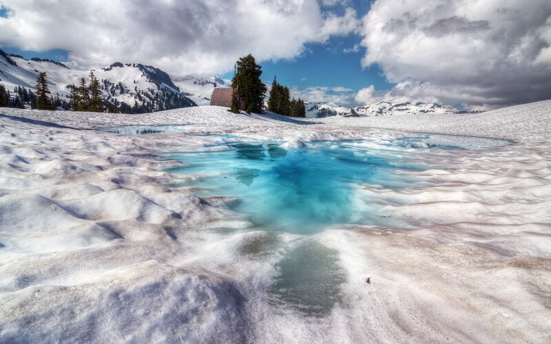 Snowy Mountain Lake — White, Dramatic