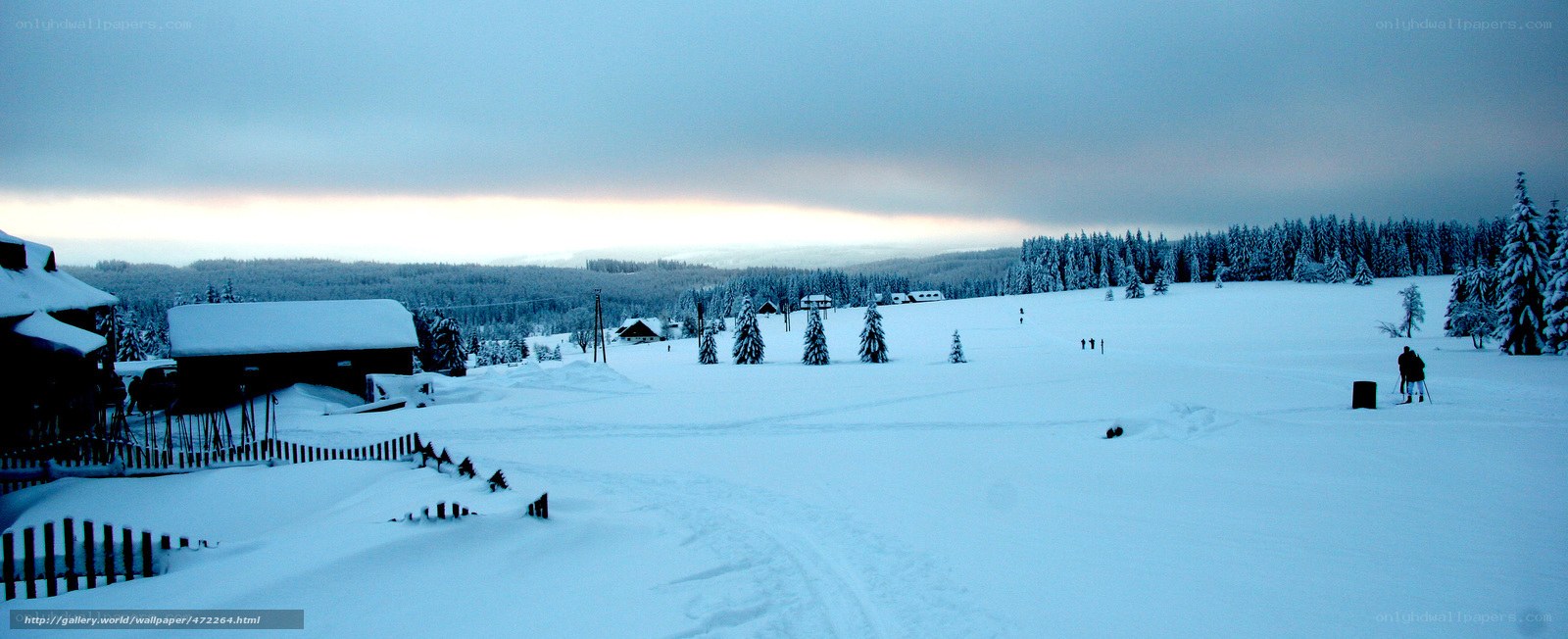 Snowy mountain landscape at dusk