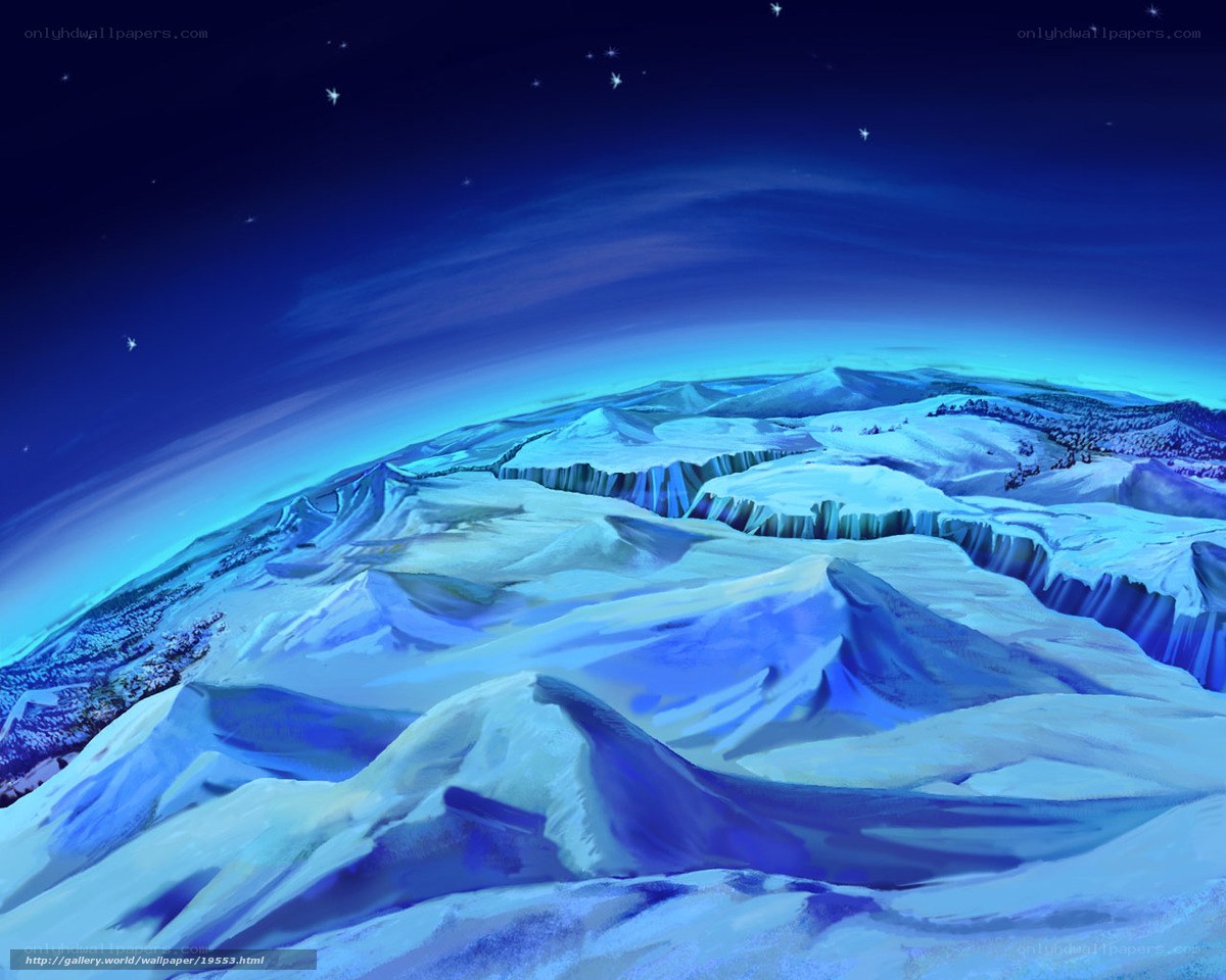 Snowy mountain landscape at night
