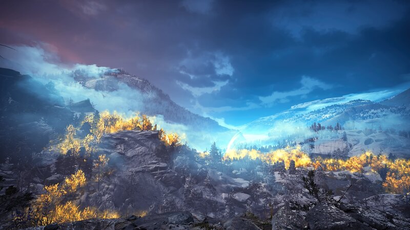 Snowy Mountain Landscape — Blue, Dramatic, Night, 3d Render
