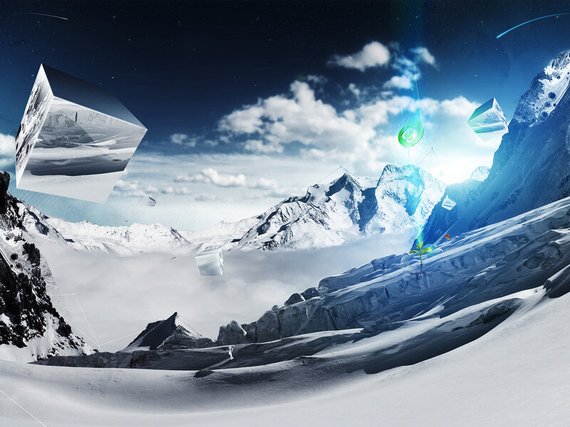 Snowy Mountain Landscape — Blue, Dramatic, Night