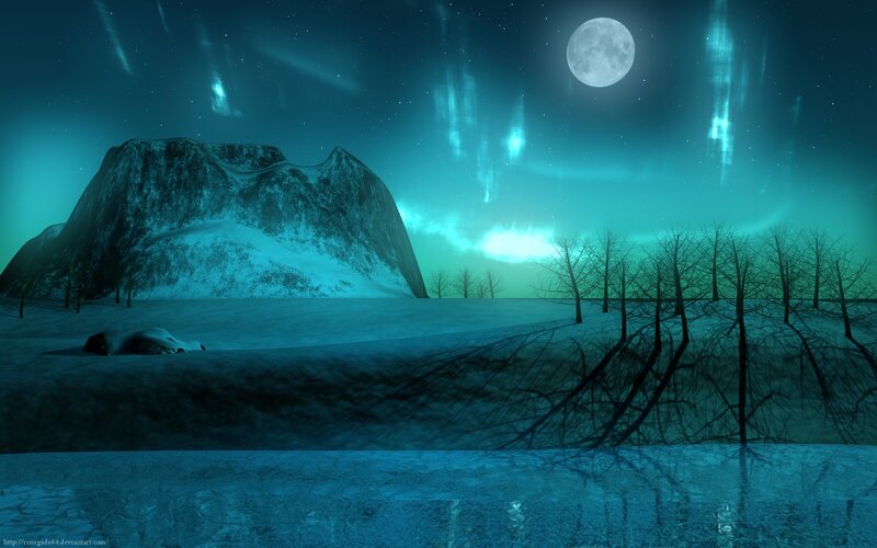 Snowy Mountain Landscape — Blue, Serene, Night