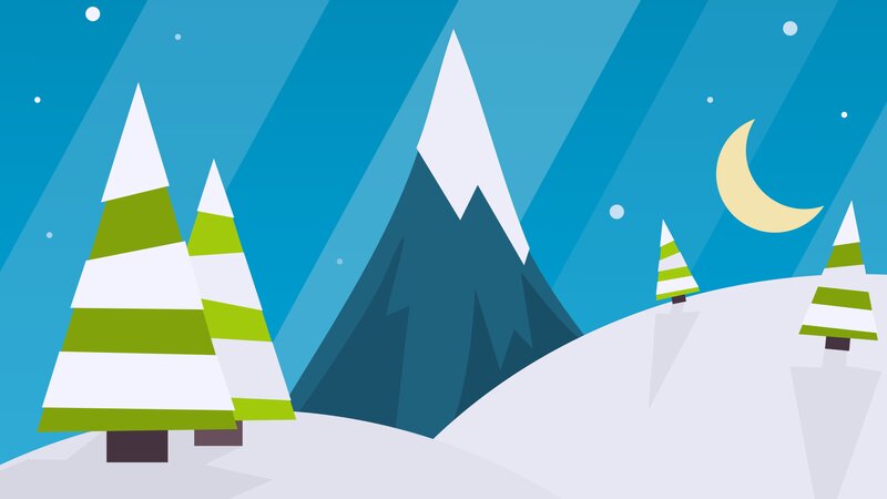 Snowy Mountain Landscape — Blue, Serene, Night, Vector Art