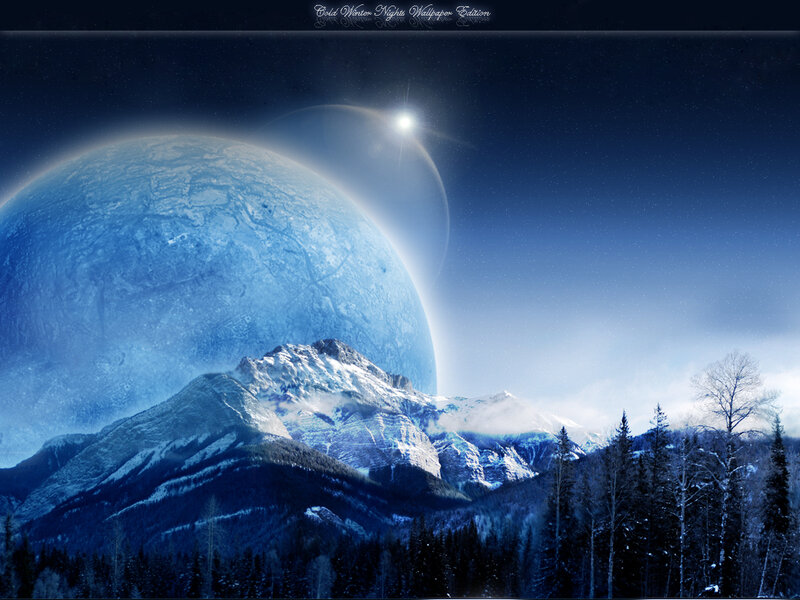 Snowy Mountain Landscape — Blue, Serene