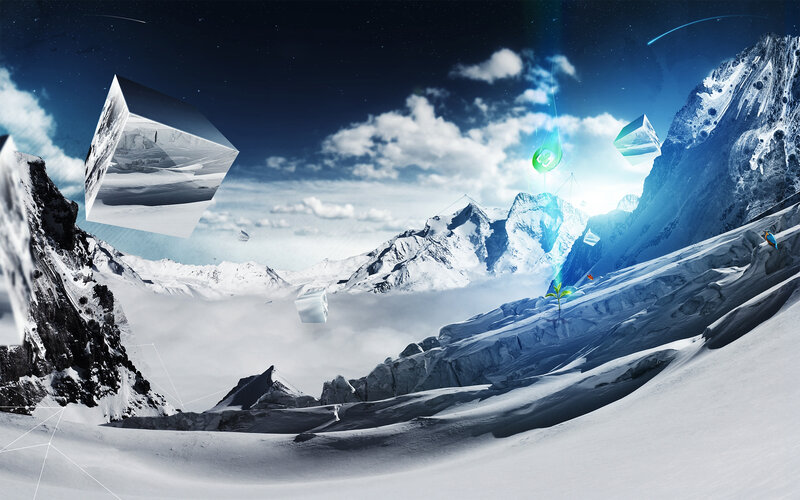 Snowy Mountain Landscape — Blue