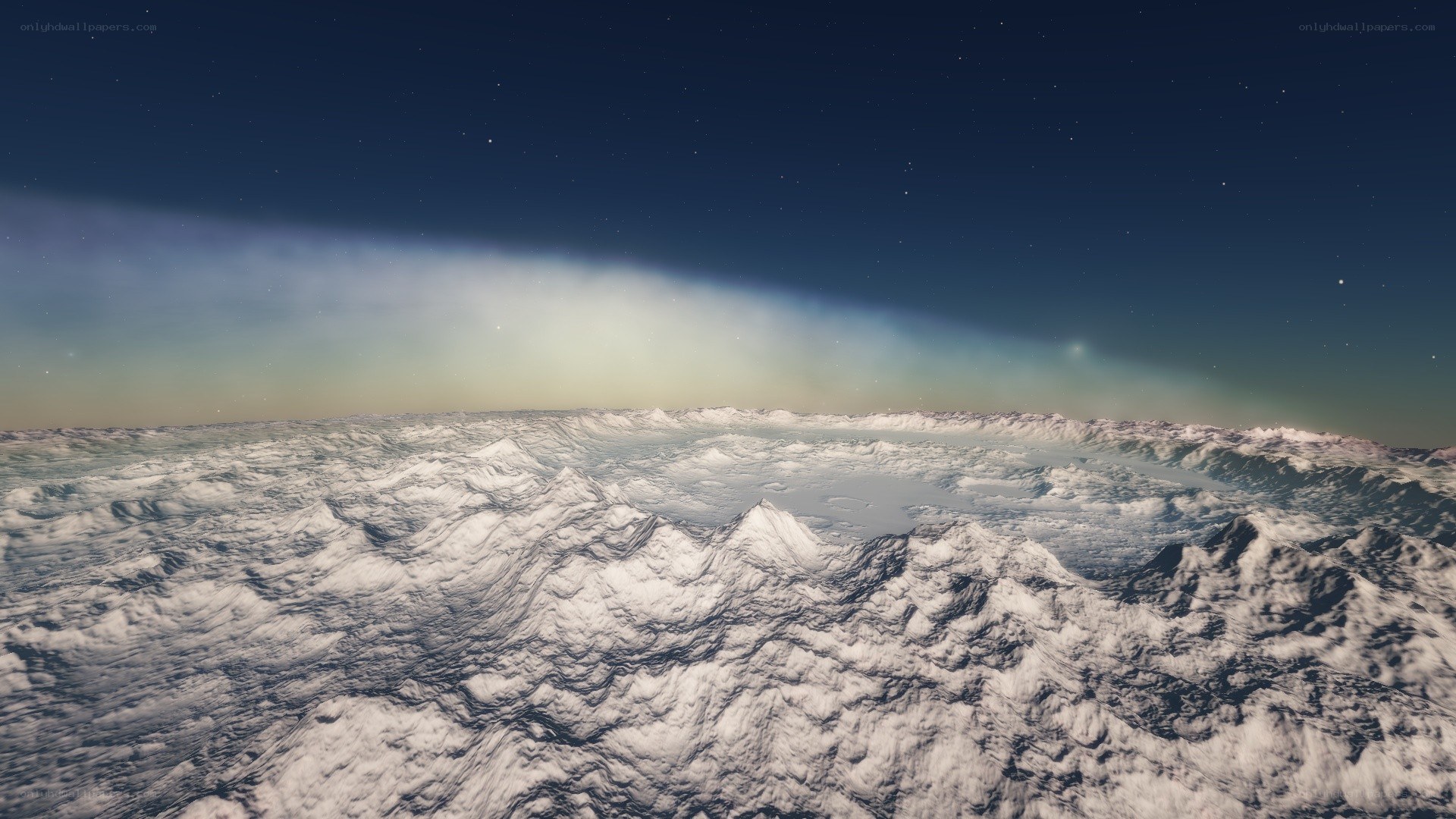 Snowy mountain landscape from space