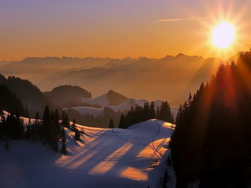 Snowy Mountain Landscape — Orange