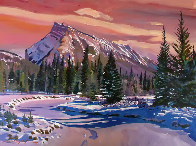 Snowy Mountain Landscape — Pink, Serene