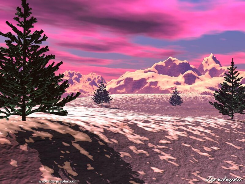 Snowy Mountain Landscape — Pink