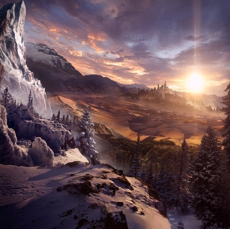 Snowy Mountain Landscape — Purple, Dramatic